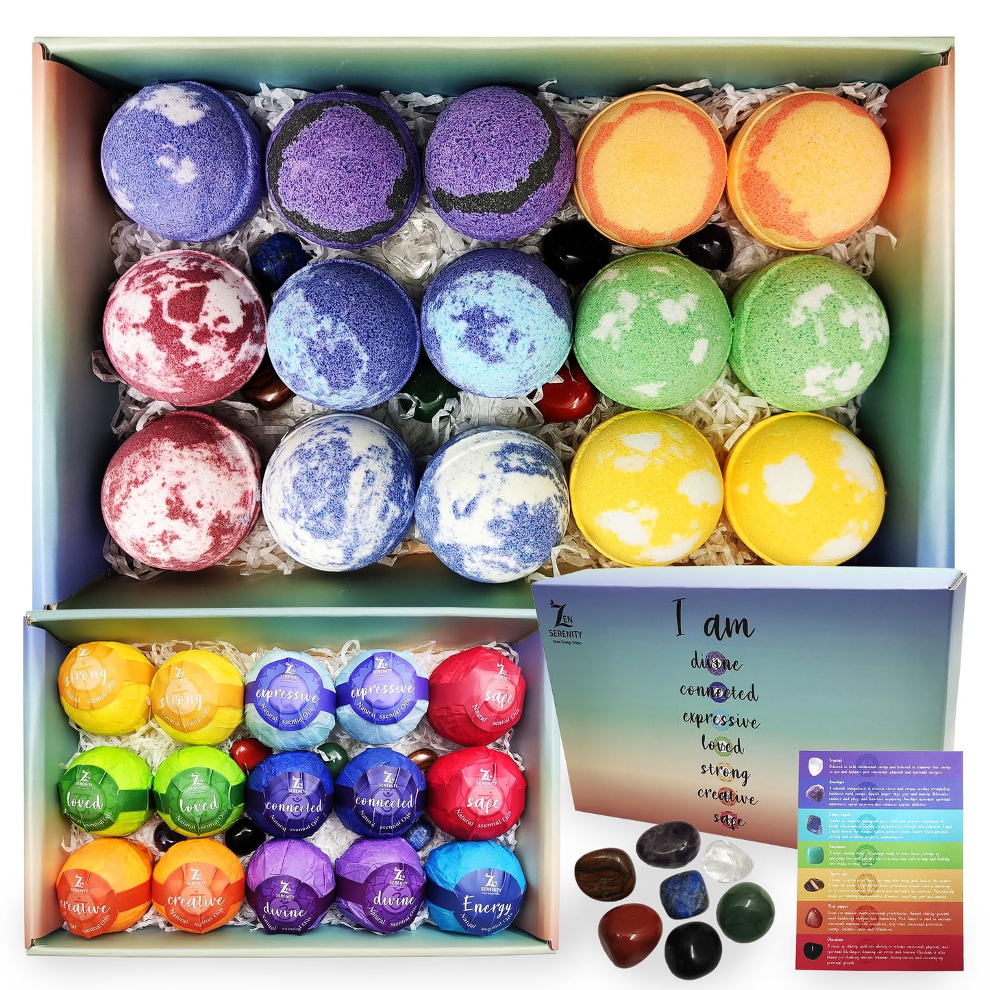 Chakra Healing Gemstones Bath Bombs. 15 Essential Oil Bath Bombs. Real Chakra Stones Bath Bombs for Adults. Perfect for Yoga Lovers. Meditation…