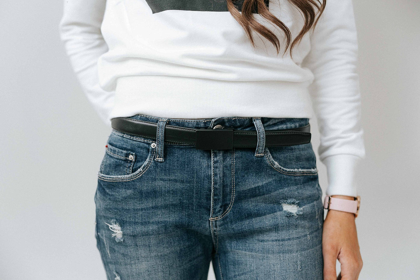 Mission Belt Women's Ratchet Belt - 30mm Obsidian Buckle/Black Leather Strap, Medium (Up to 33")