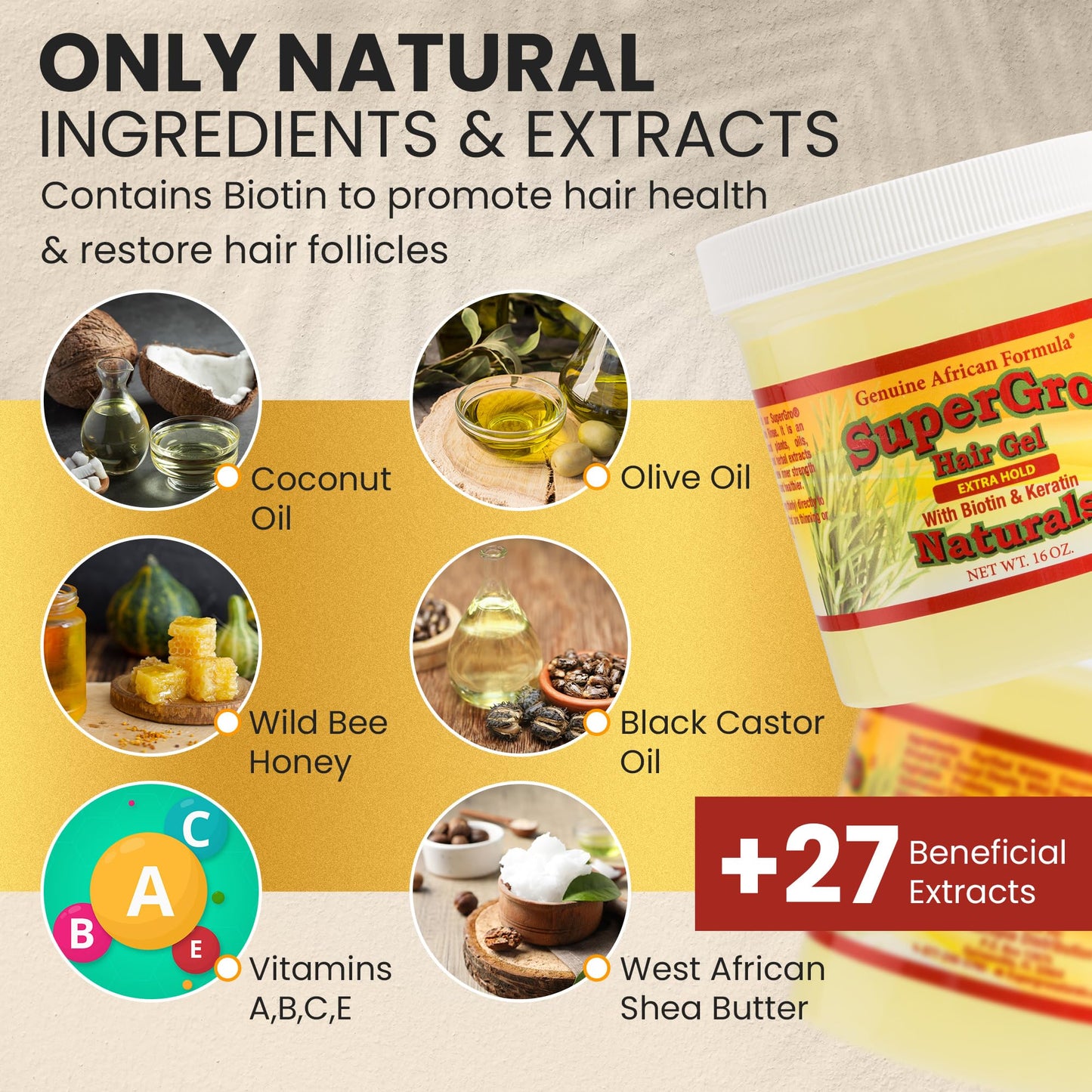 SuperGro Hair Gel with Extra Hold - For Braiding, Locking, Instant Edge Control, Twisting, Retwisting - Natural Grip Jam for Neat Shining - Braid, Loc