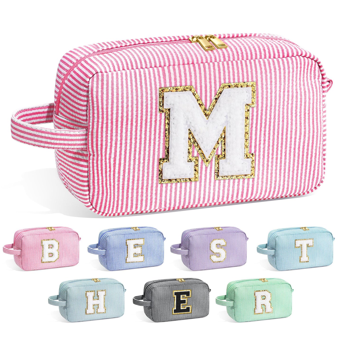 YOOLIFE Birthday Gifts for Girls 4–14 – Trendy Initial Makeup Bag, Cute Pink Travel Toiletry Pouch, Teen Girl Gift Ideas