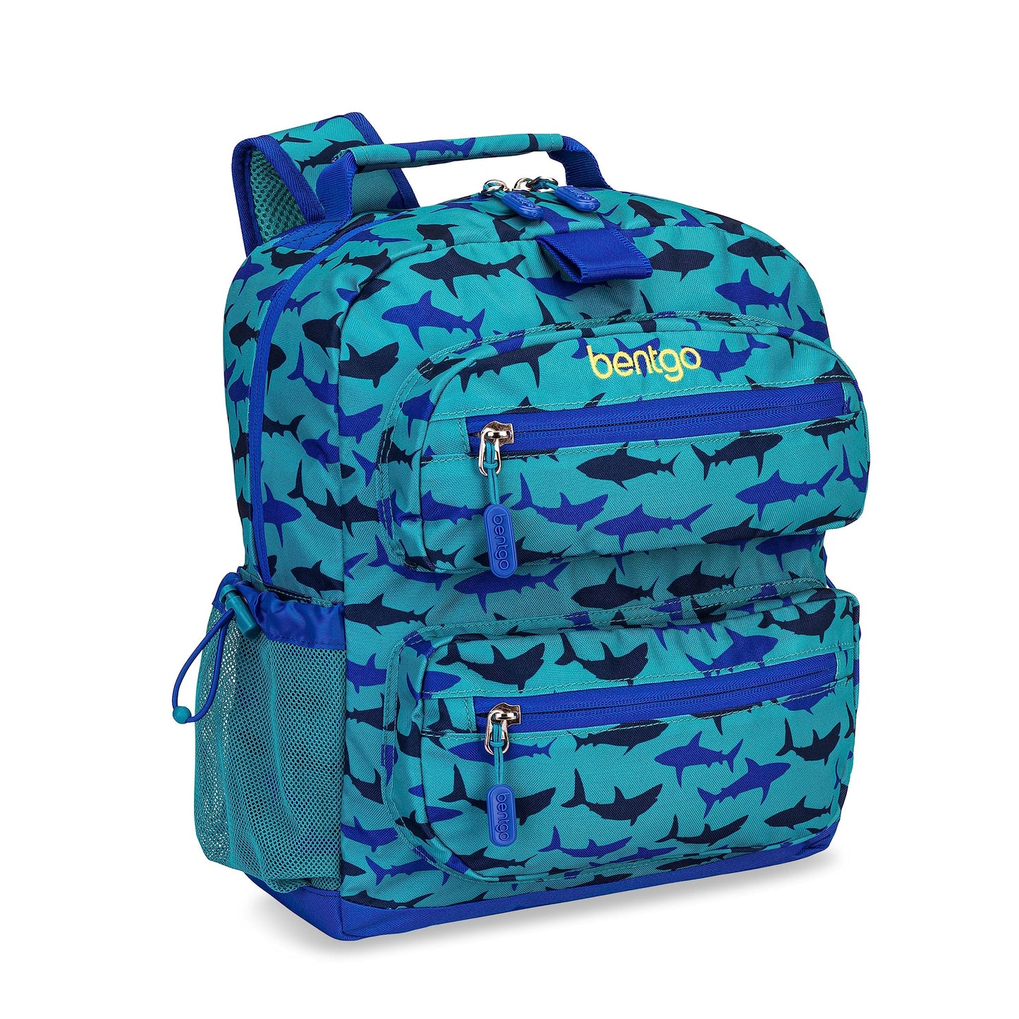 Bentgo Kids Backpack - Lightweight 14” Backpack in Fun Prints for School, Travel, & Daycare, Ideal for Ages 4+, Roomy Interior, Durable & Water-Resistant Fabric, & Loop for Lunch Bag (Shark)