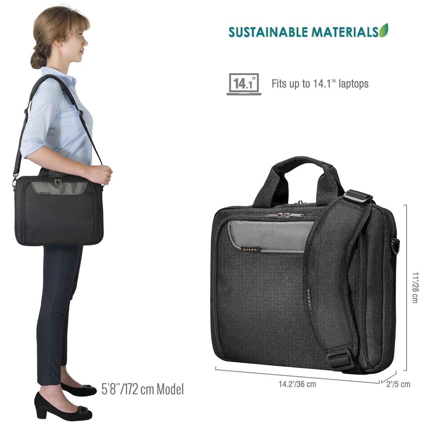 EVERKI Laptop Briefcase - Travel & Eco-Friendly Computer Bag, 14.1 Inch Laptop Briefcases for Men & Women, Professional Messenger Lap top Shoulder