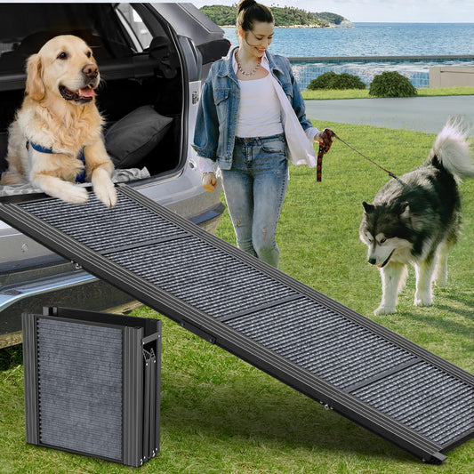 HerCcreta Wigge 63" Portable Dog Ramp – Non-Slip Rug Surface, Folding Car Ramp for Large Dogs, SUVs, Trucks – Supports up to 250 lbs