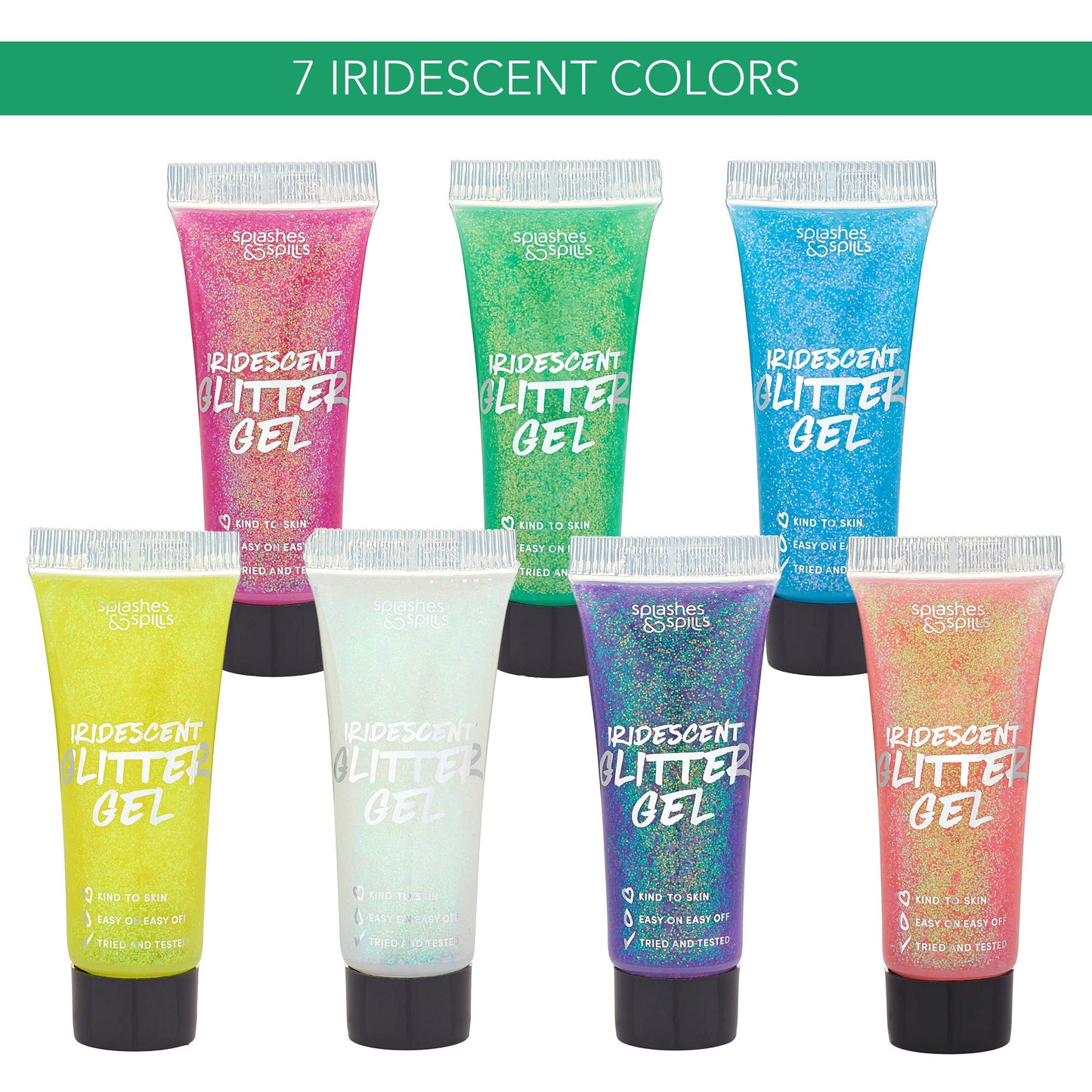 Iridescent Glitter Body Paint Gel - 7 Color Cosmetic Set 10 ml Tubes Makeup Glitter Gel for Hair, Body, Face Shimmer - Great for Dress Up, Festival