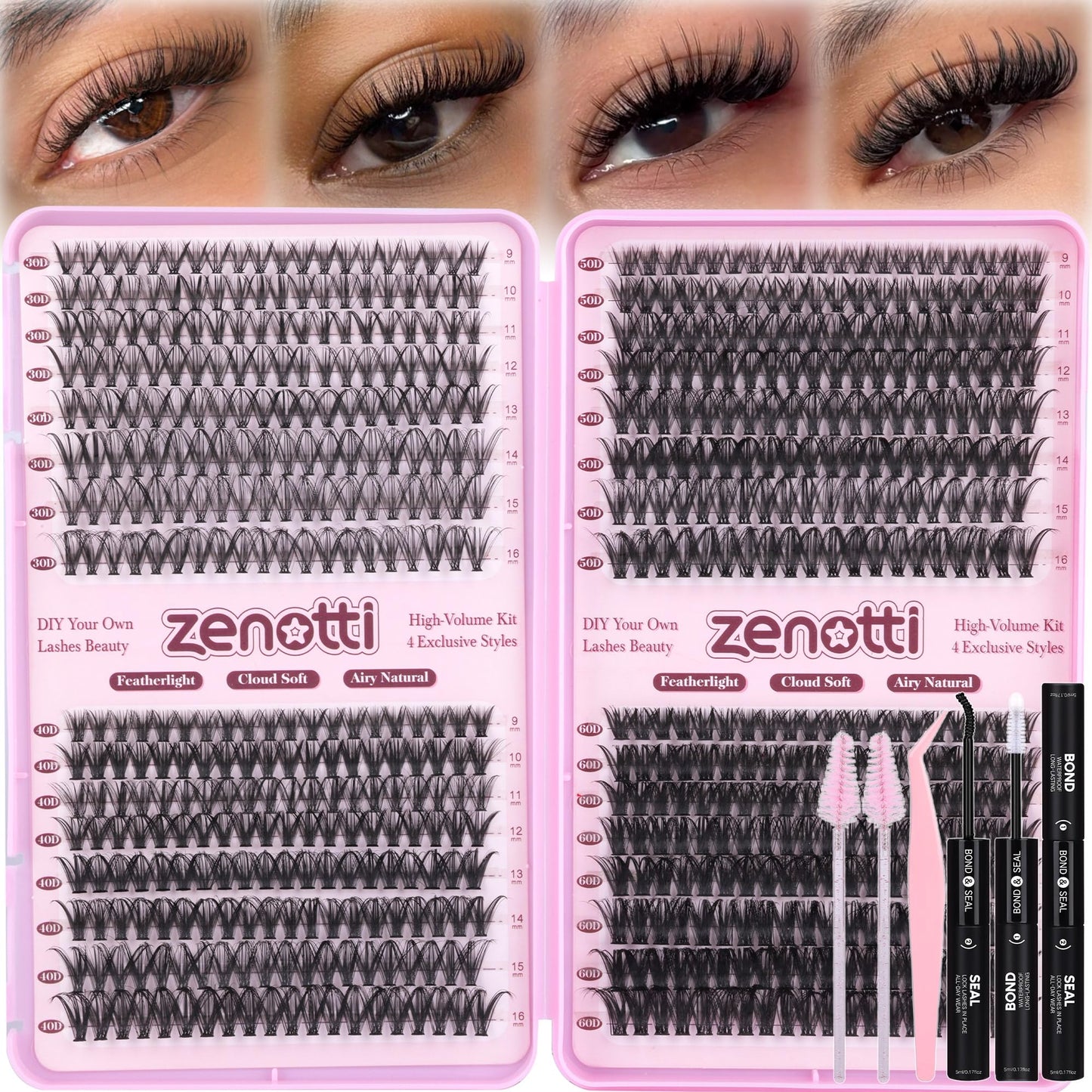 Lash Clusters Kit, 640PCS Natural Eyelash Clusters Kit 30D 40D 50D 60D Wispy Cluster Eyelash Extensions 9-16mm Daily Look Individual Lashes Soft Band Beauty and Personal Care zenotti Default Title