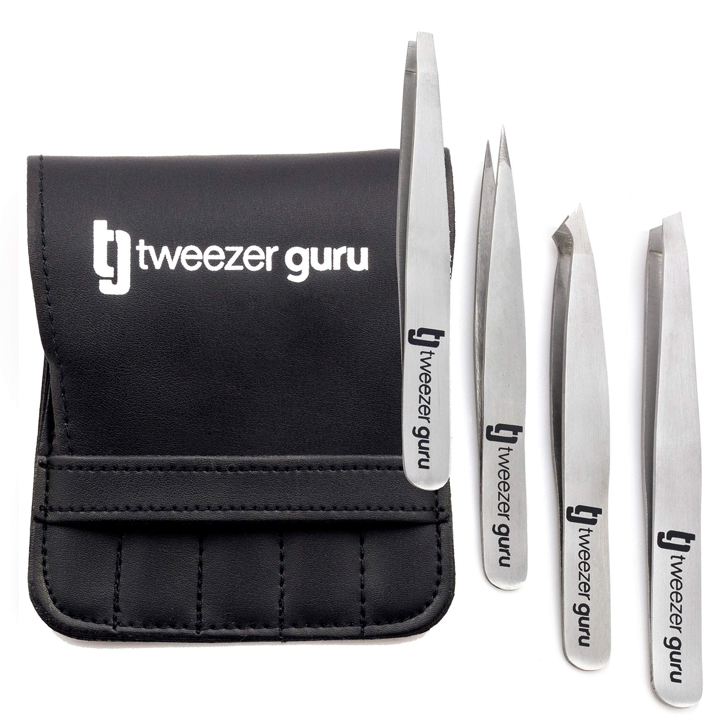 Tweezer Guru Eyebrow Tweezer Set for Women & Men - Professional Slant and Pointed Tweezers Set with Case - Precision Tweezers Kit for Facial Hair