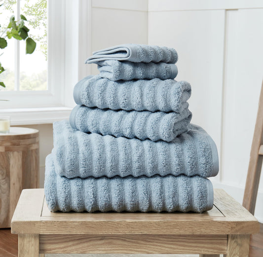 Christian Siriano NY Textured Zero Twist Light Blue 6 Piece Towel Set, Solid Color Themed, Oeko-TEX Certified Confidence