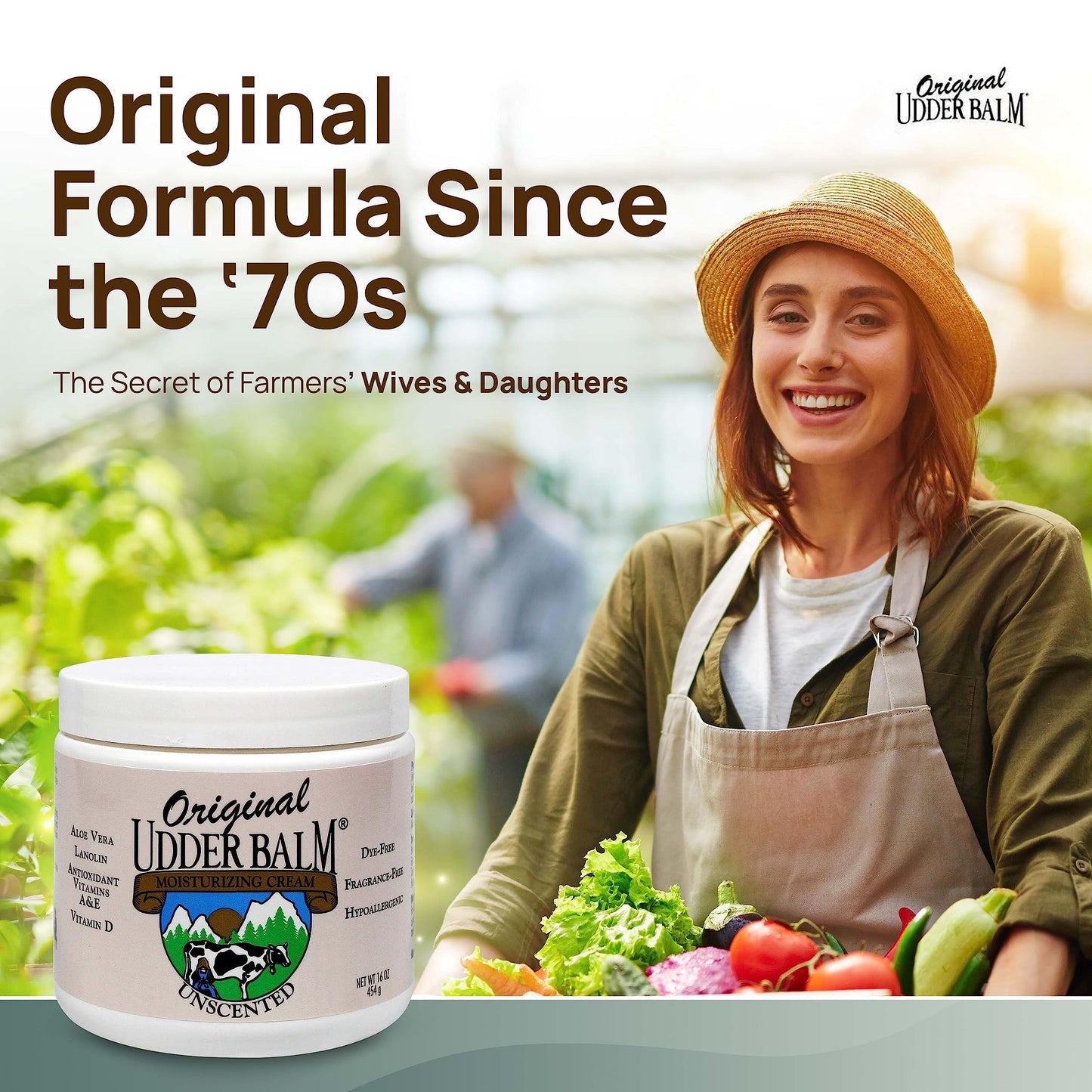 Original Udder Balm Unscented Jar - Made in USA - Hypoallergenic, Dry Skin Relief for Hands, Feet & Face, Moisturizer for Sensitive, Cracked Dry Skin