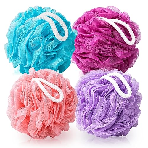 MTDLYICE Loofah for Women 75g 4 Pack, Bath Sponge Soft Mesh Shower Puff Loofah Sponge, Exfoliating Body Scrubber, lufas for Women, Shower Accessories