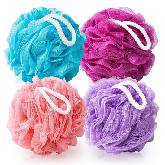 MTDLYICE Loofah for Women 75g 4 Pack, Bath Sponge Soft Mesh Shower Puff Loofah Sponge, Exfoliating Body Scrubber, lufas for Women, Shower Accessories