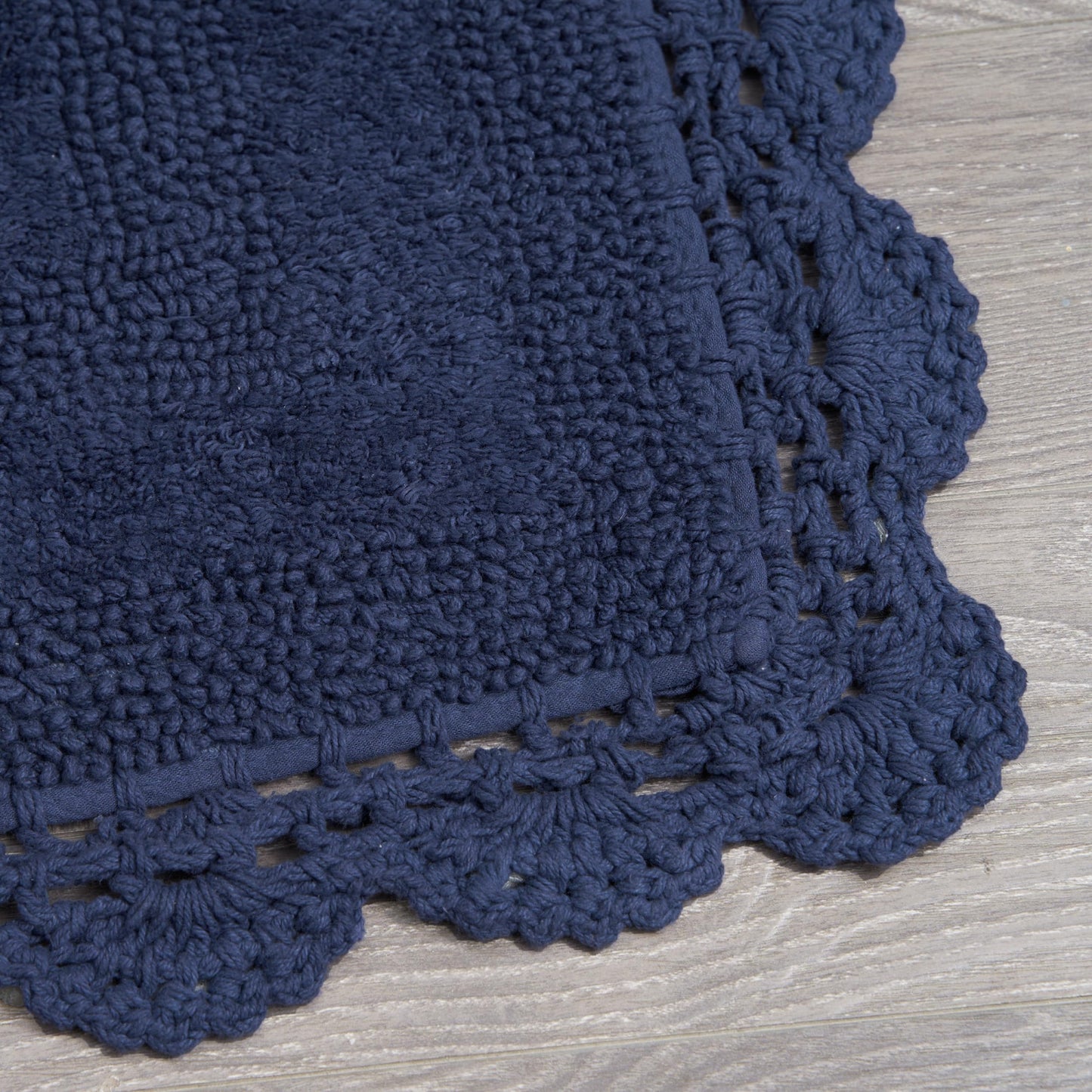 Laura Ashley Absorbent Bath Mat Reversible Crochet Soft and Plush Bathroom Mat 100% Cotton 17x24 Bath Rug, Indigo Blue