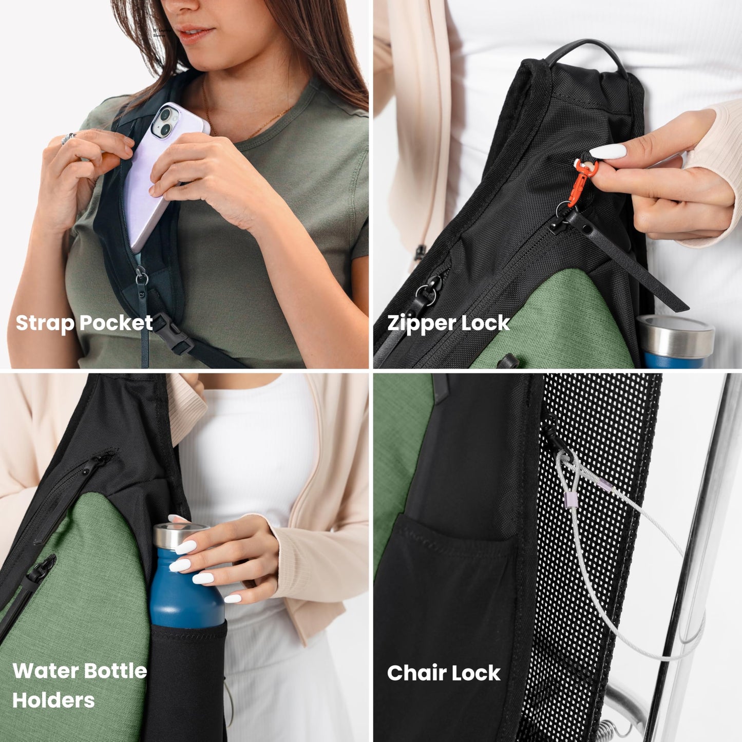Sherpani Esprit, Anti Theft Sling Bag, Sling Backpack, 10L Travel Bag, Crossbody Backpack, Travel Gift for Women, Fits 10 Inch Tablet (Basil Lite)