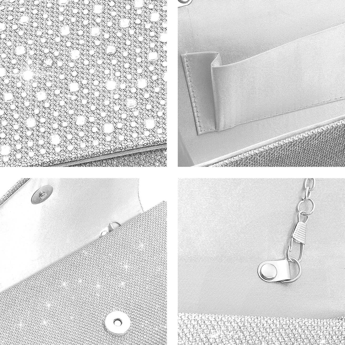 CurvChic Clutch Purses for Women Evening Bag Rhinestone Handbag Party Wedding Bridal Prom Purse Crossbody Shoulder Bag(Sliver)