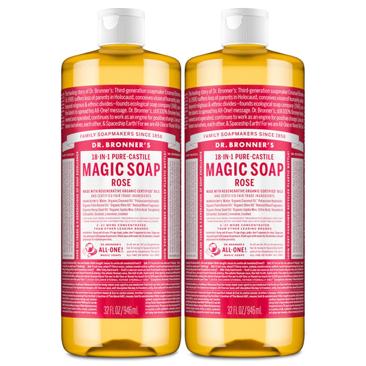 Dr. Bronner's Pure-Castile Magic Liquid Soap (Rose, 32 Ounce, 2-Pack)- Made with Regenerative Organic Certified Oils, 18-in1 Uses: Face, Hair, Hand Beauty & Personal Care Dr. Bronner's
