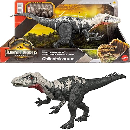 Mattel Jurassic World Rebirth Gigantic Thrashers Dinosaur Figure, Chilantalsaurus Large Species Toy, 2 Rampage Attacks, Digital Play
