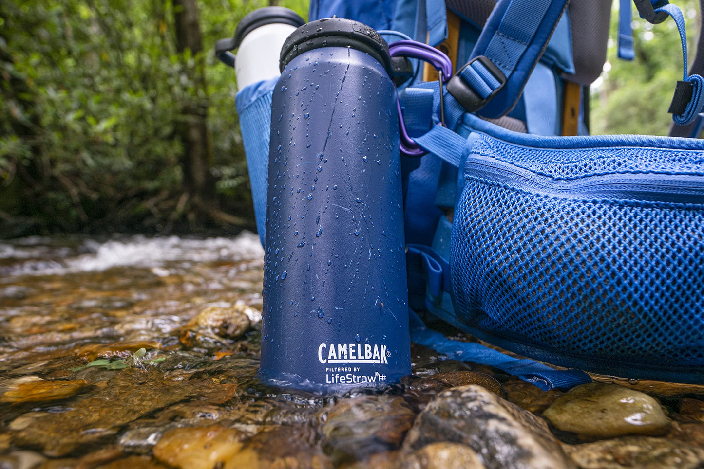 CamelBak Eddy+ Bite Valve Stainless Steel Water Bottle with Water Filter by LifeStraw Navy, 32oz