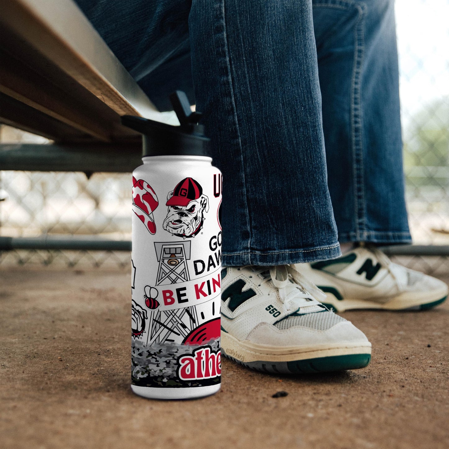 Logo Brands NCAA Georgia Bulldogs 34oz Native Quencher Bottle - Double-Wall Insulated, Stainless Steel, No-Spill Lid, Easy Carry Handle