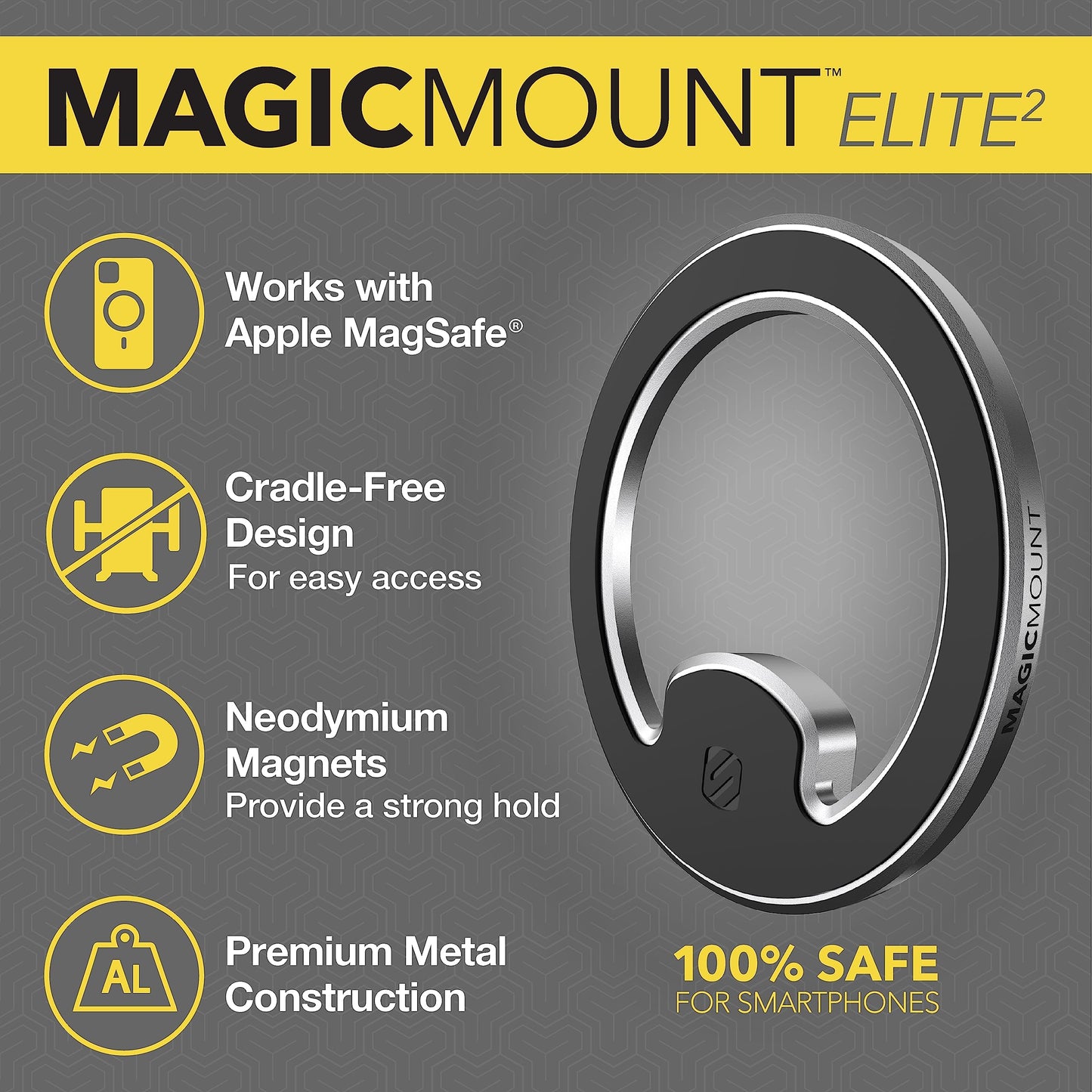 Scosche MagicMount MEMSD-SP Elite2 Magnetic Dashboard Mount for Magsafe Mobile Devices, Cell Phone Holder for Car Dash, 360° Adjustable Magnet Head…