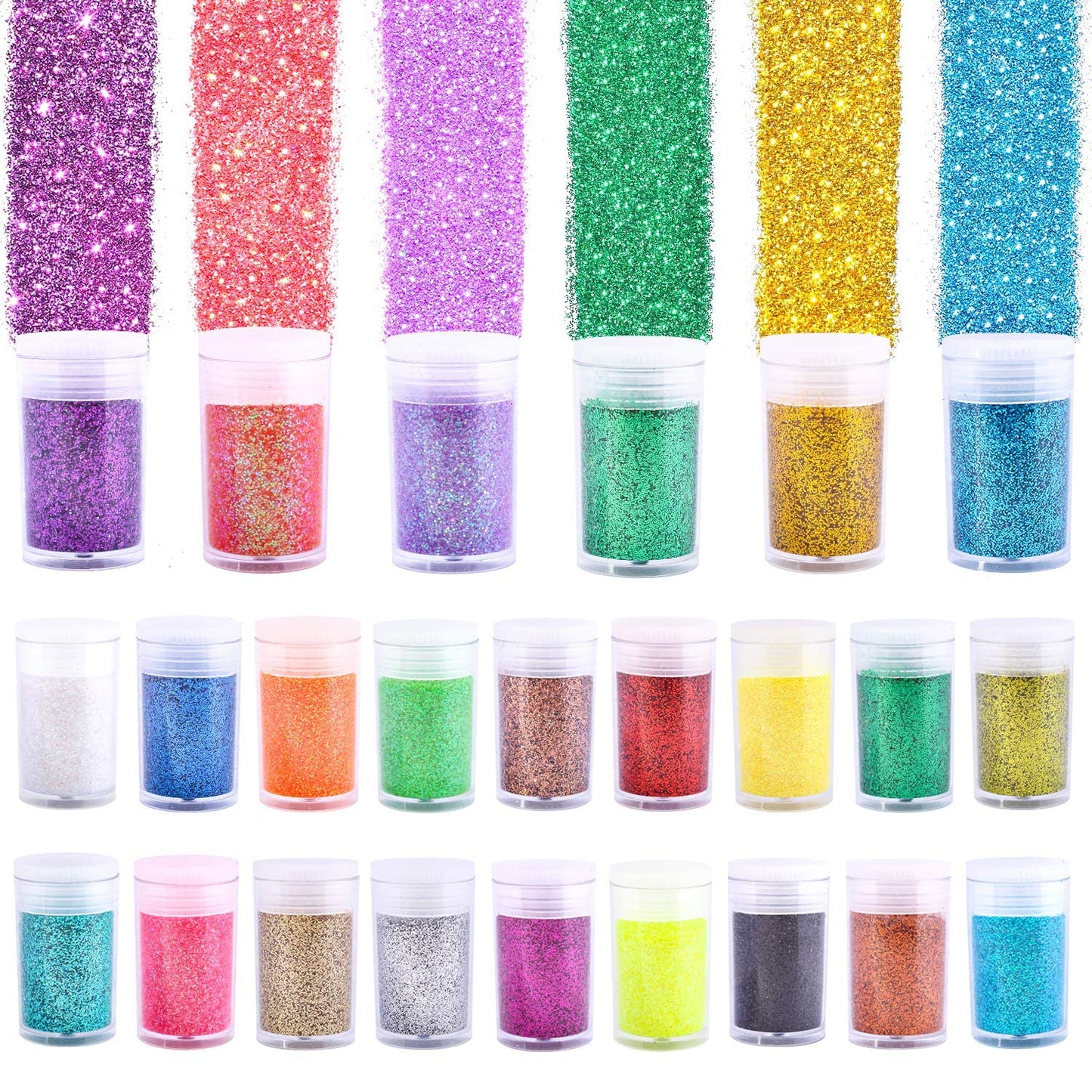 24 Colors Glitter Set, Fine Glitter for Resin, Arts and Craft Supplies Glitter, Festival Glitter Powder Makeup Glitter, Cosmetic Glitter for Body Nail