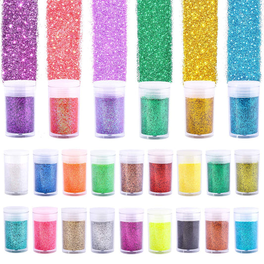 24 Colors Glitter Set, Fine Glitter for Resin, Arts and Craft Supplies Glitter, Festival Glitter Powder Makeup Glitter, Cosmetic Glitter for Body Nail
