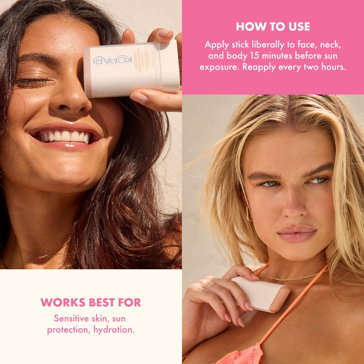 Kopari PURE PROTECT 100% Mineral Sunscreen Stick SPF 50+ Clear Zinc Oxide Face and Body Sunscreen with Hydrating Argan Oil, Shea Butter, Sheer Finish