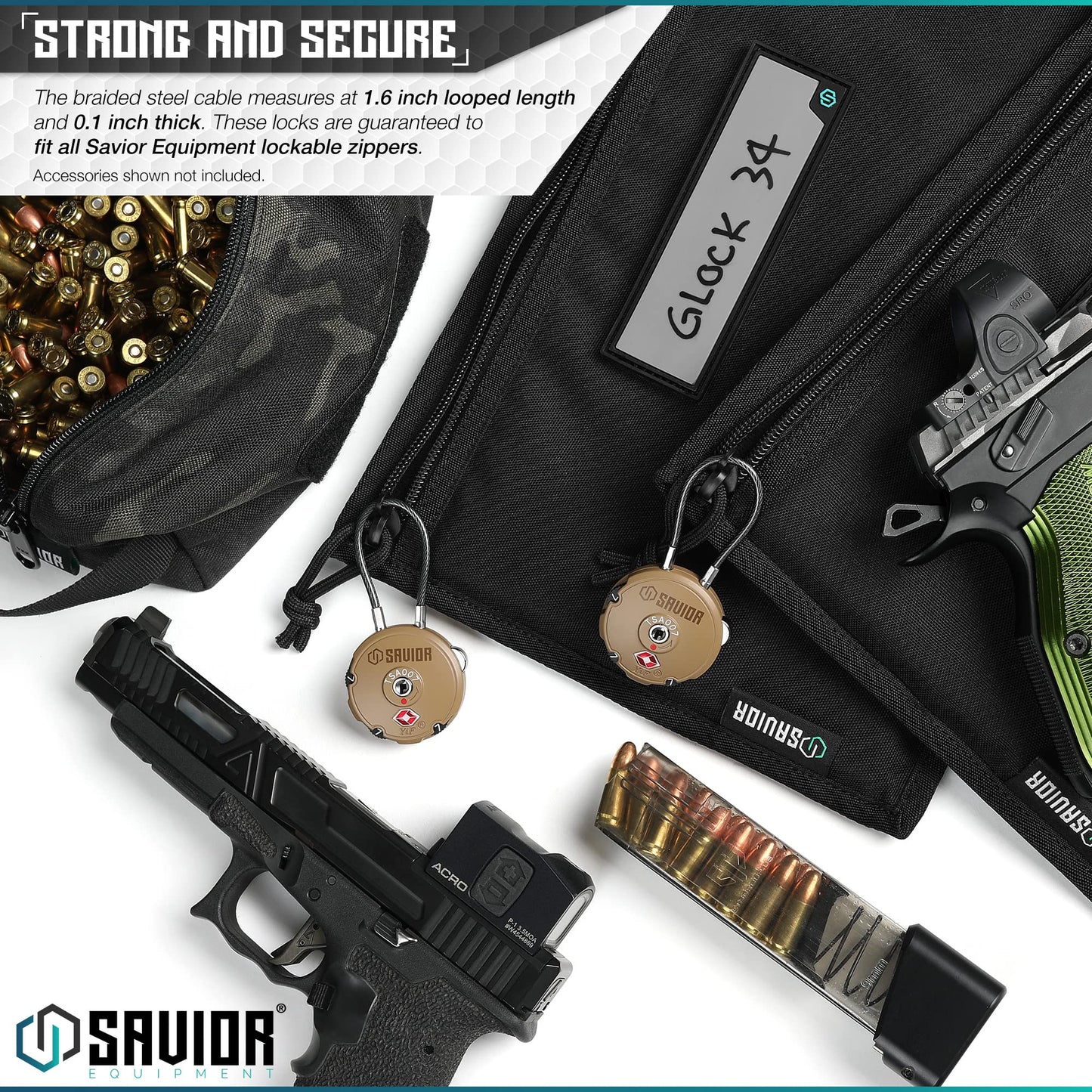 Savior Equipment TSA Approved Cable Locks – 3-Digit Combination Travel Padlocks for Rifle Bags, Gun Cases, Ammo & Storage, 4 Pack Black