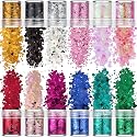 Komanic Chunky Glitter 12 Colors Face Body Eye Hair Nail Festival Holographic Stars and Hexagons Craft Glitter for Resin/Tumblers/Slime, Festival