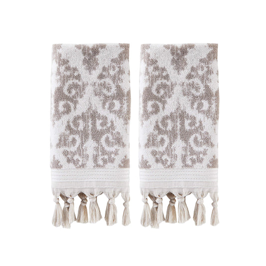 SKL Home Mirage Fringe 100% Turkish Cotton Hand Towel (2-Pack), Taupe , 16x26 in