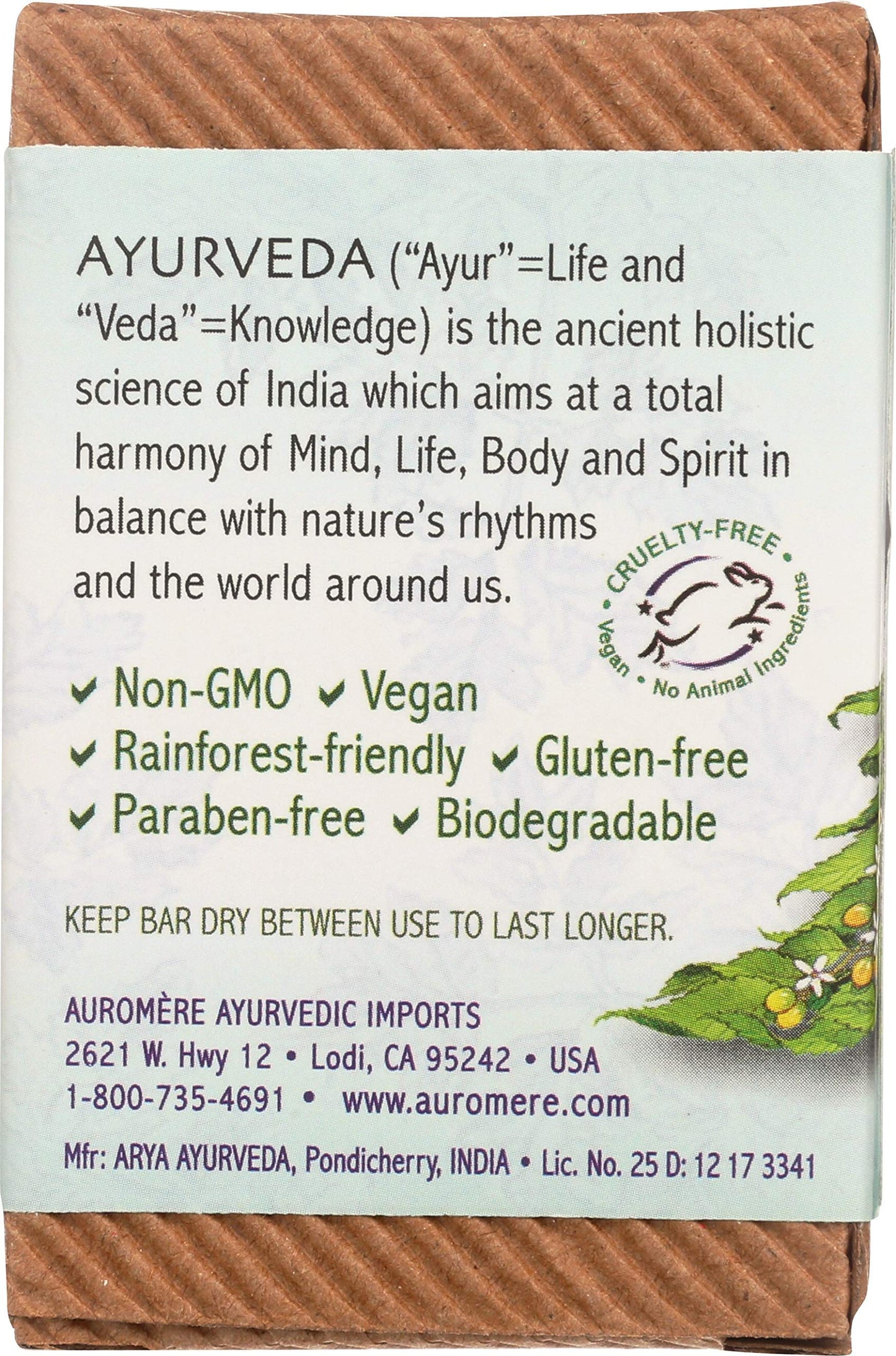 Auromere Ayurvedic Bar Soap, Tulsi Neem - Eco Friendly, Handmade, Vegan, Cruelty Free, Natural, Non GMO (2.75 oz), 5 pack Beauty & Personal Care Auromere