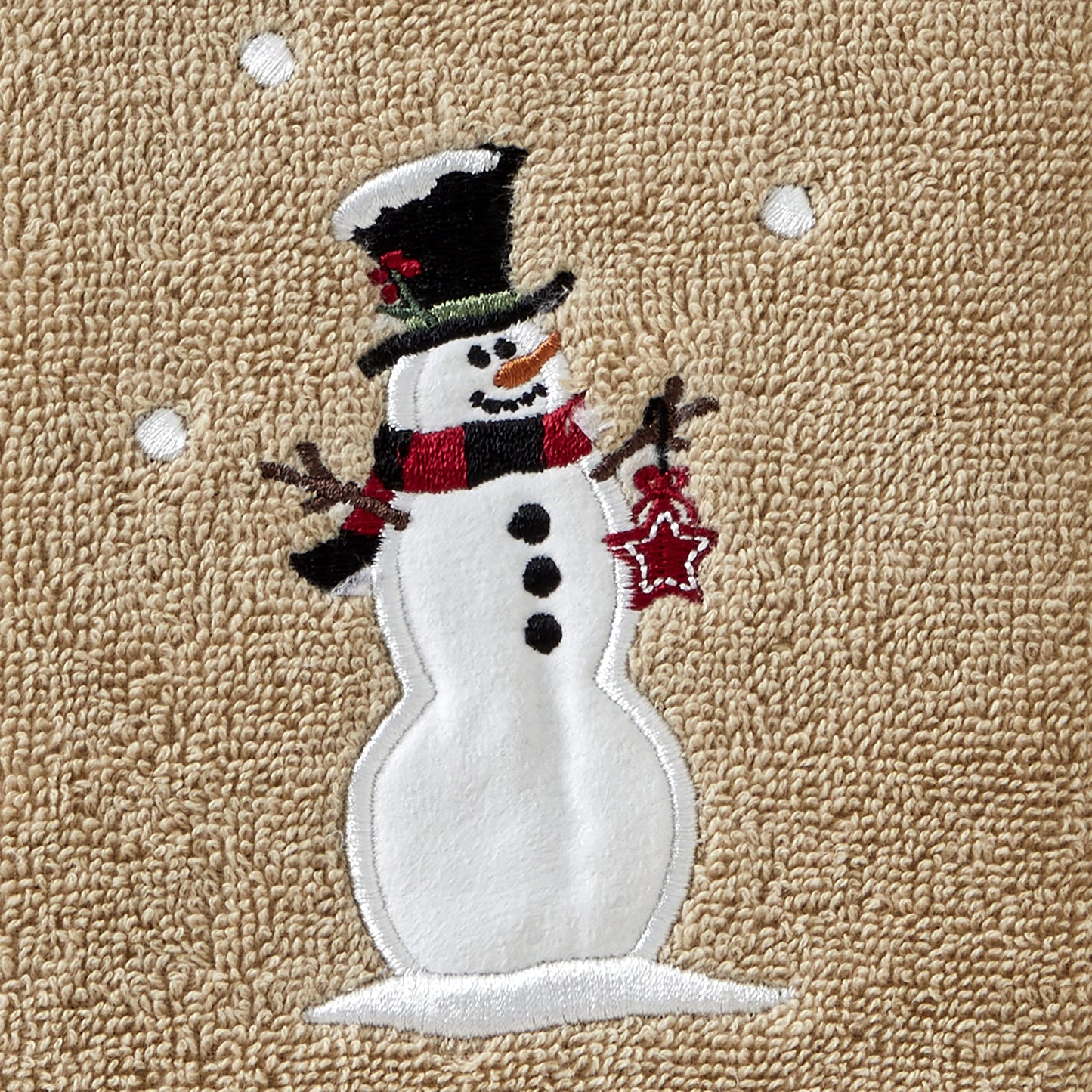 SKL Home Christmas/Winter Rustic Plaid Snowman Hand Towel 2pc Set for Bath/Kitchen/Bar & Gift, Wheat