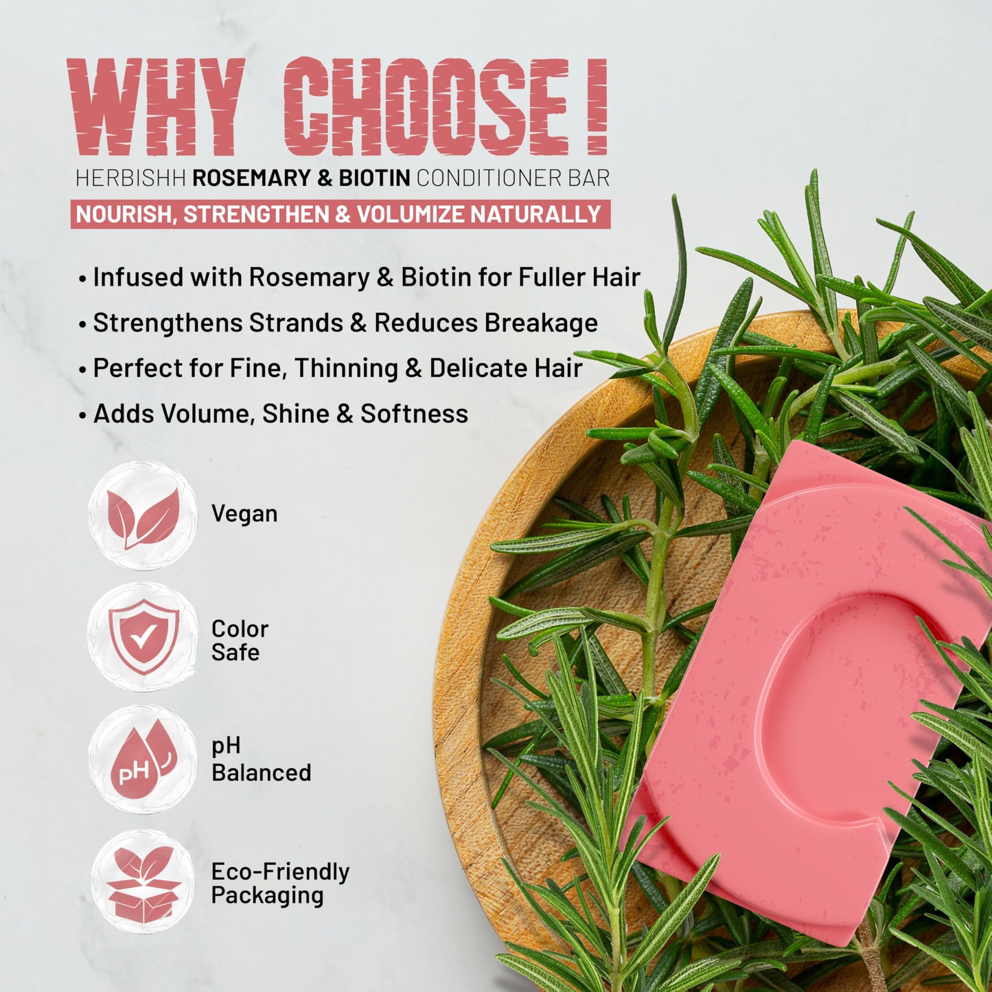 Herbishh Conditioner Bar, Moisturizing & Strengthening, Solid for Dry, Damaged & Thinning Hair, All Hair Types, Paraben-Free & Sulfate-Free, 3.53 oz