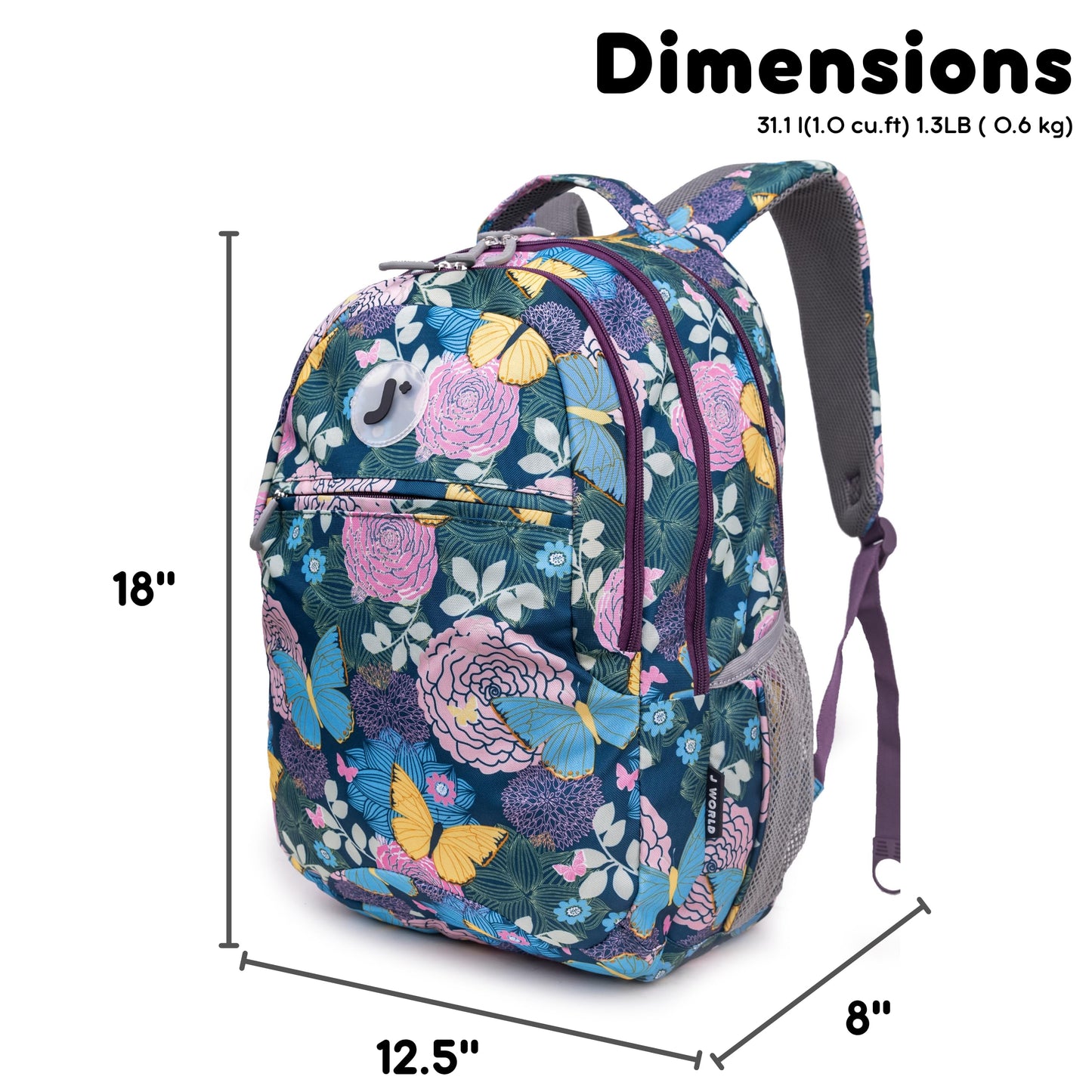 J World Cornelia Middle School Backpack for Girls. Laptop Bookbag for Women, Secret Garden