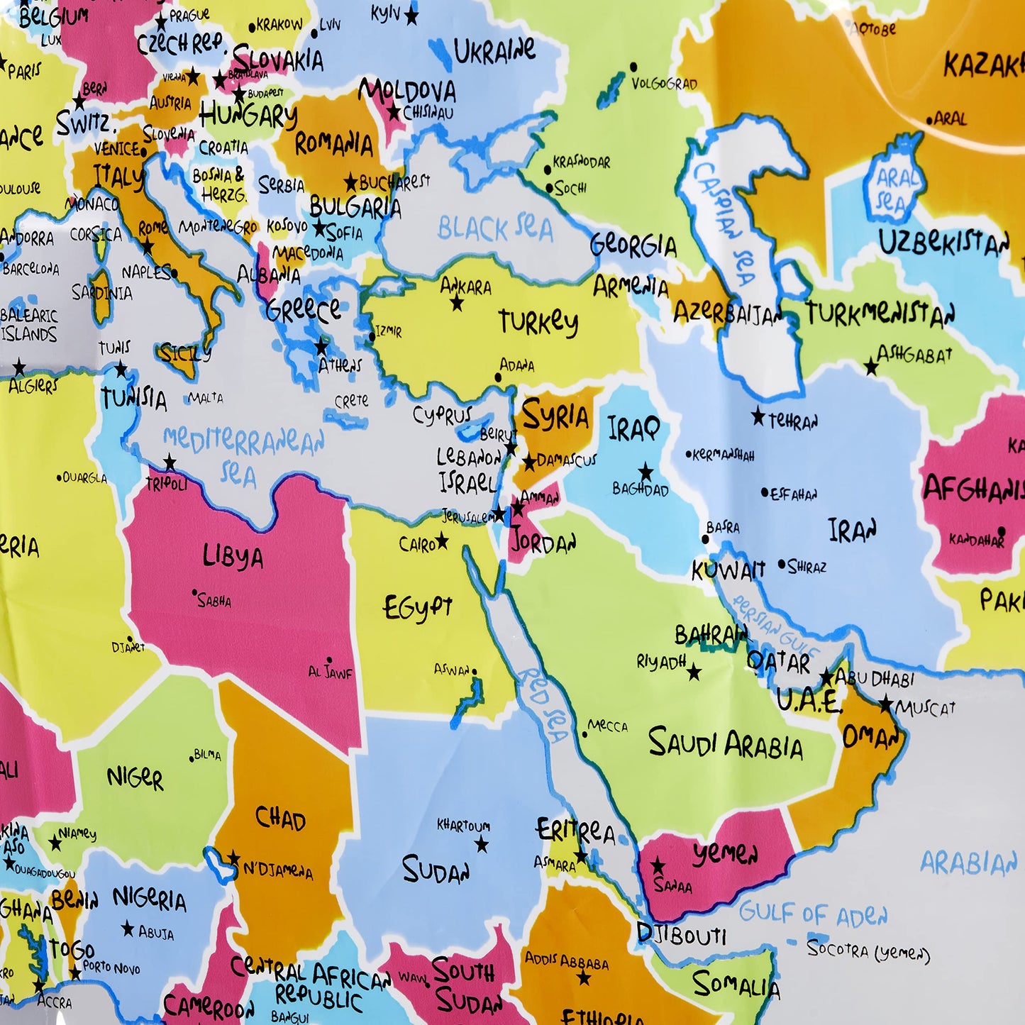 SKL Home The World Map Waterproof PEVA Shower Curtain, Educational/Geography/Kids Bath, Clear/Multi