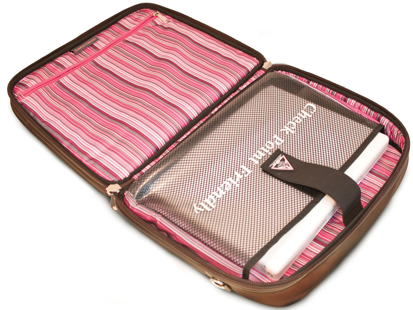 Mobile Edge Women's Laptop Briefcase Bag for 16" PC, Compatible with MacBook 17", Brown w/Pink, TSA-Friendly