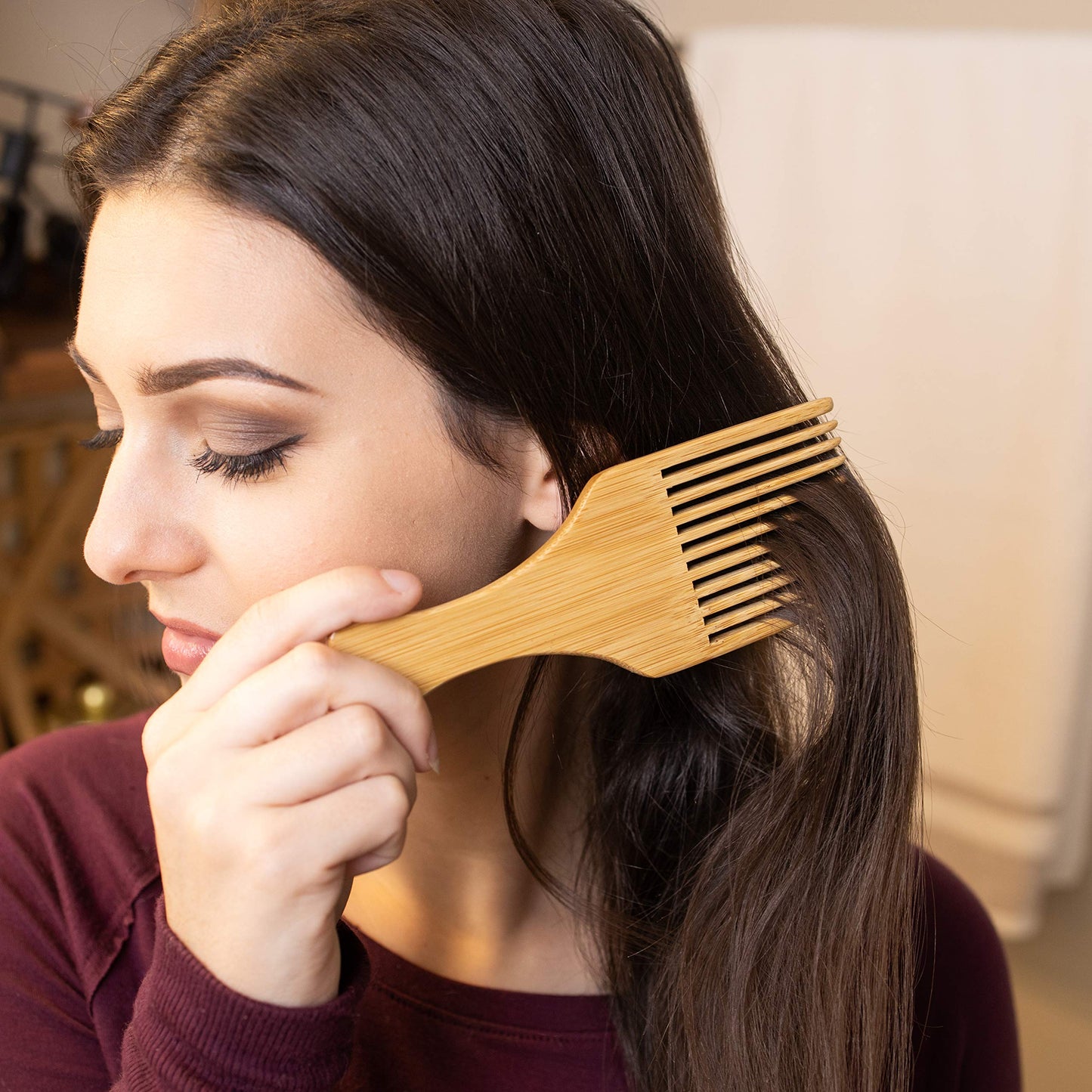 GranNaturals Wooden Comb & Hair Pick - Natural Wood Volumizing & Styling Tool for Thick, Coarse, Curly Hair - Non-Static Comb for Afro & Beard - Long
