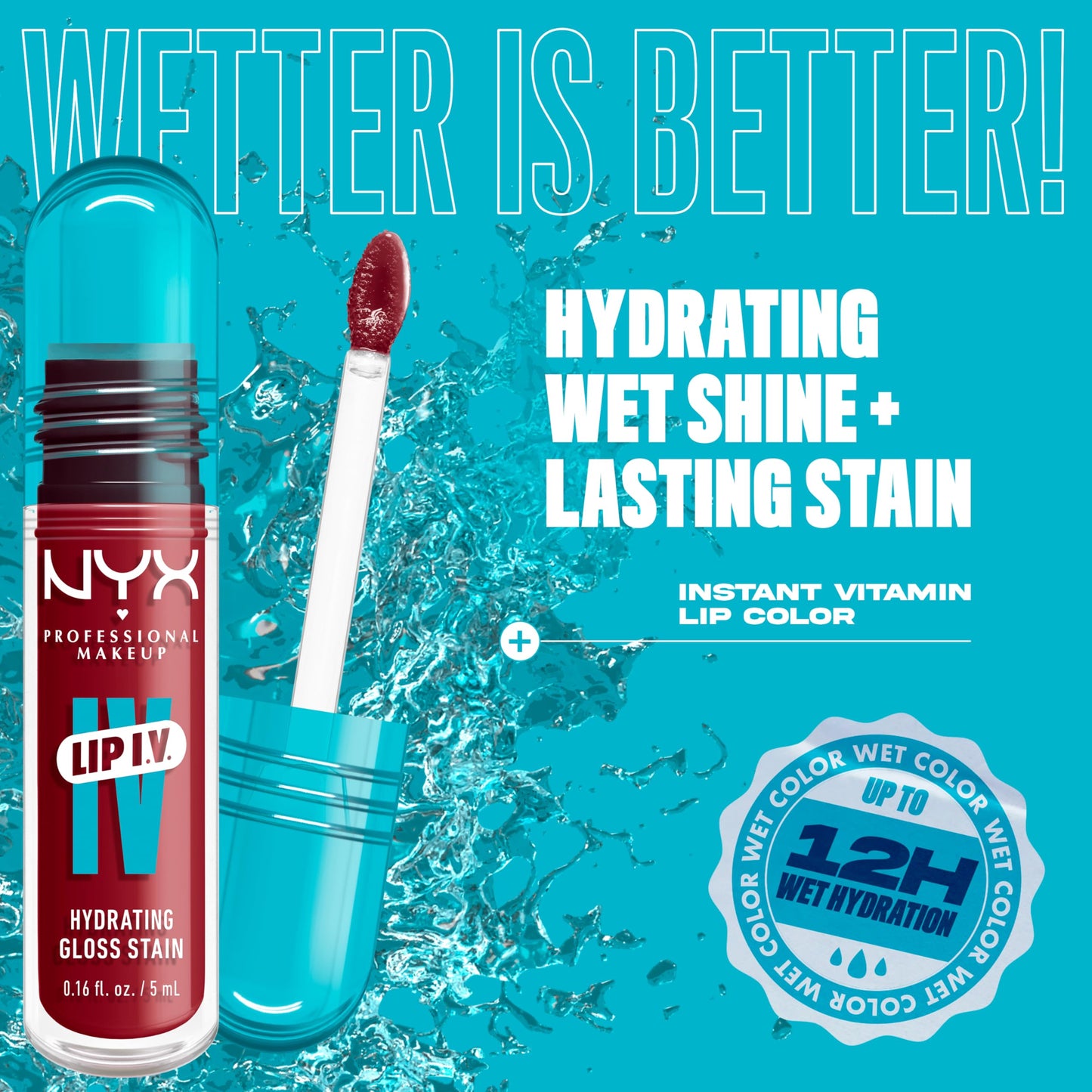 NYX PROFESSIONAL MAKEUP Lip IV Hydrating Glossy Lip Stain with 12HR Hydration - Blush Rush (Pink)