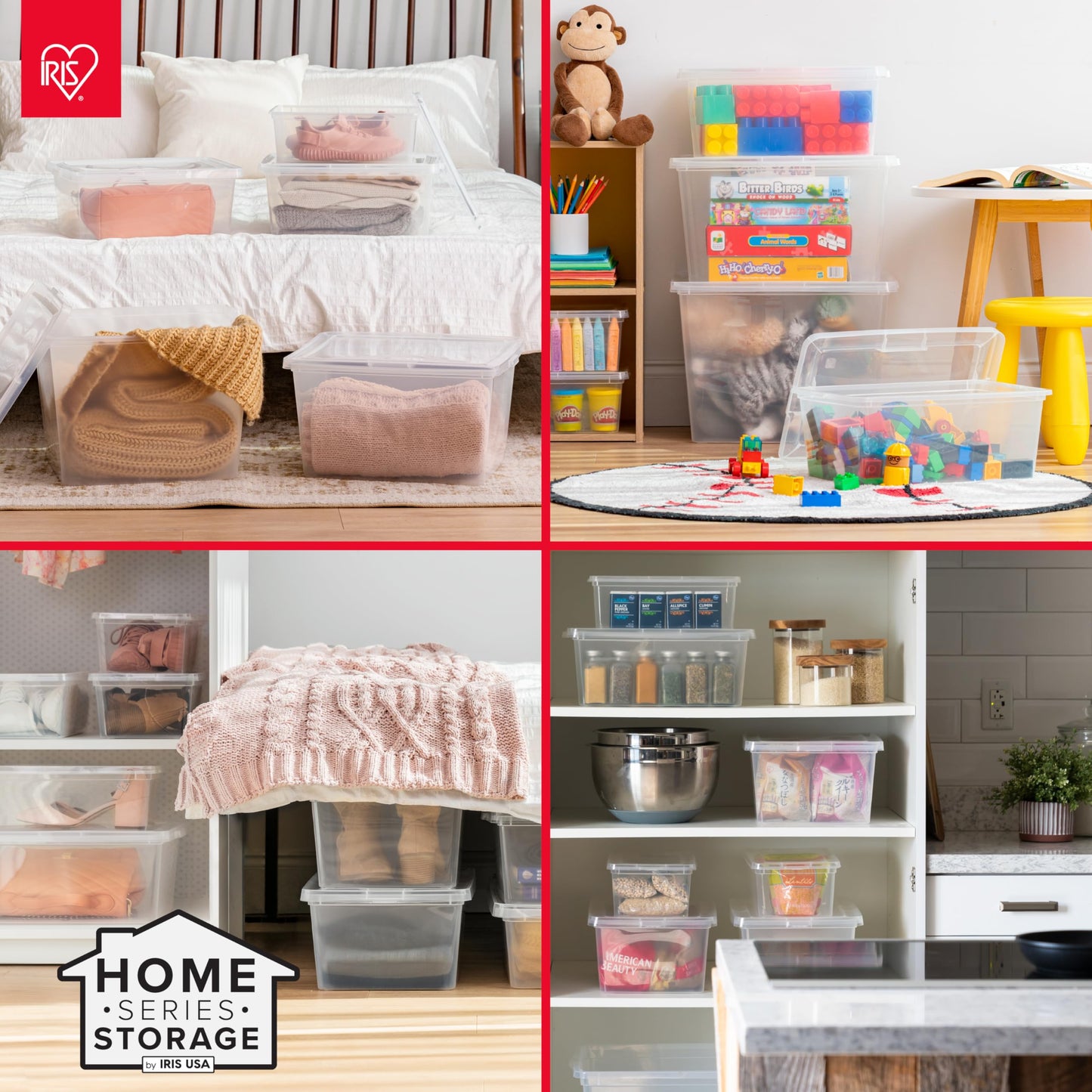 IRIS USA 6-Pack Storage Bins with Lids, 58 Quart, Clear Stackable Containers Box Organize Shoes Closet Shelves Clothes Blankets Towels - BPA-Free…