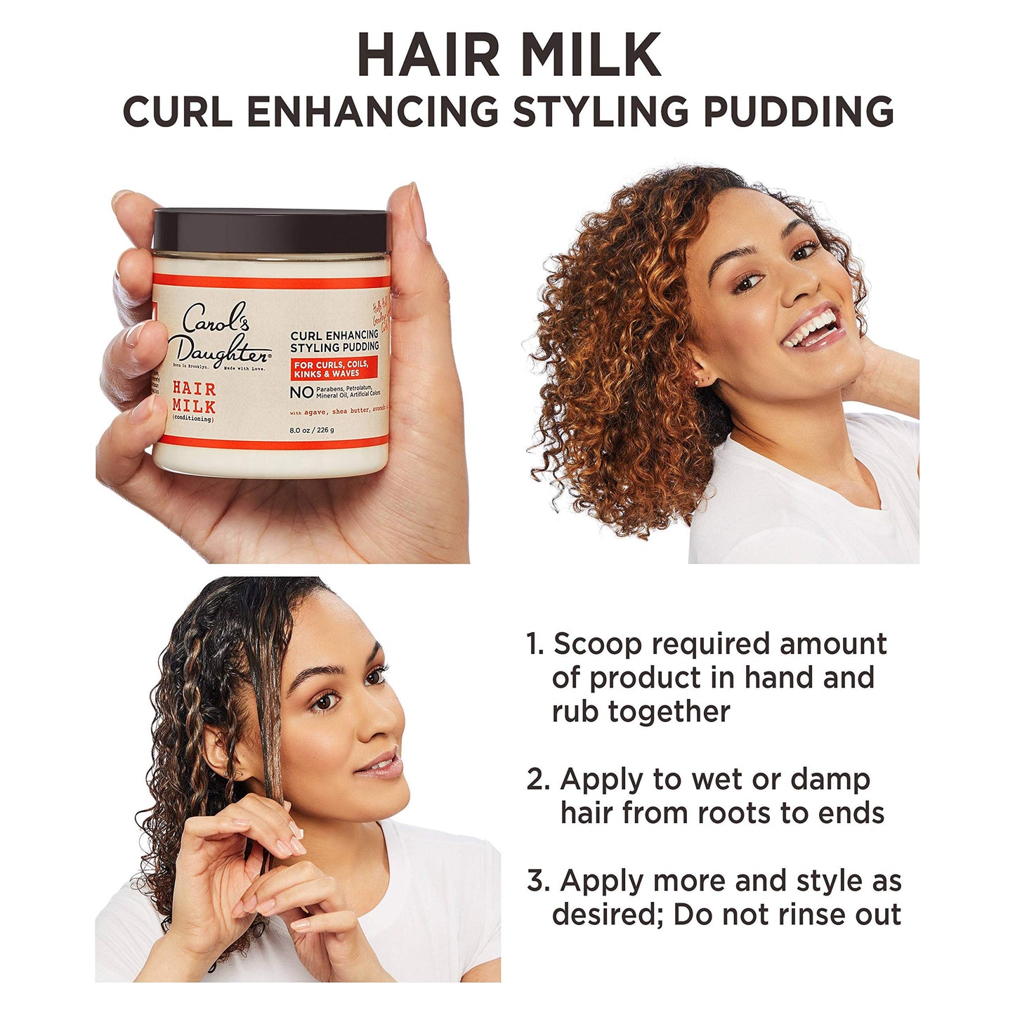 Carol’s Daughter Hair Milk Styling Pudding for Curls, Coils and Waves, with Agave and Avocado Oil, Paraben Free Defining Curl Cream, 8 oz