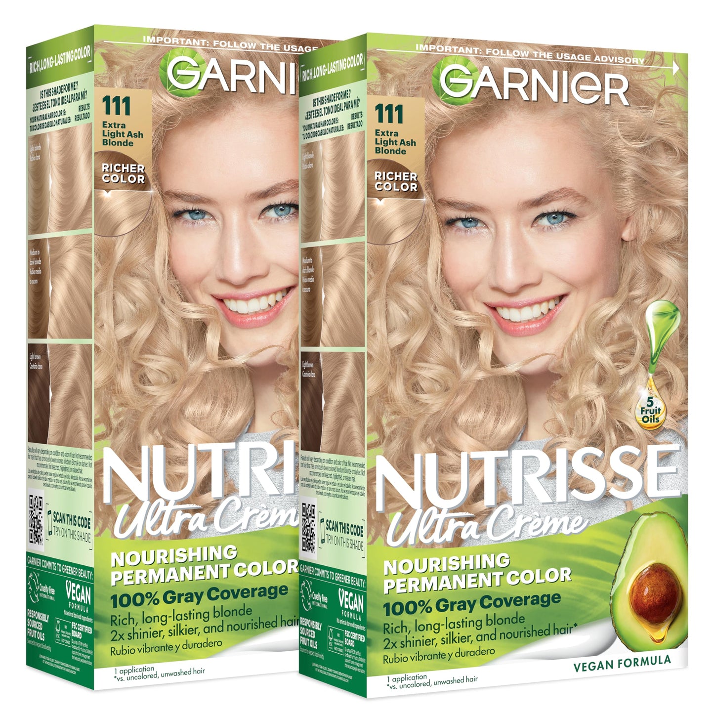 Garnier Nutrisse Ultra Crème Hair Color, Permanent Hair Dye with 100% Gray Coverage, Vegan & Cruelty-Free, 111 Extra-Light Ash Blonde (White