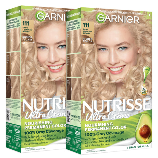 Garnier Nutrisse Ultra Crème Hair Color, Permanent Hair Dye with 100% Gray Coverage, Vegan & Cruelty-Free, 111 Extra-Light Ash Blonde (White Beauty & Personal Care Garnier
