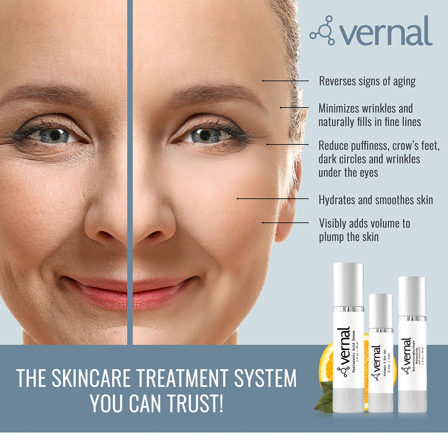 Vernal’s 100% Pure Hyaluronic Acid Serum - Rich With Vitamins C, E and Age-Defying Antioxidants - Anti Wrinkle, Anti Aging Face Serum that Lifts