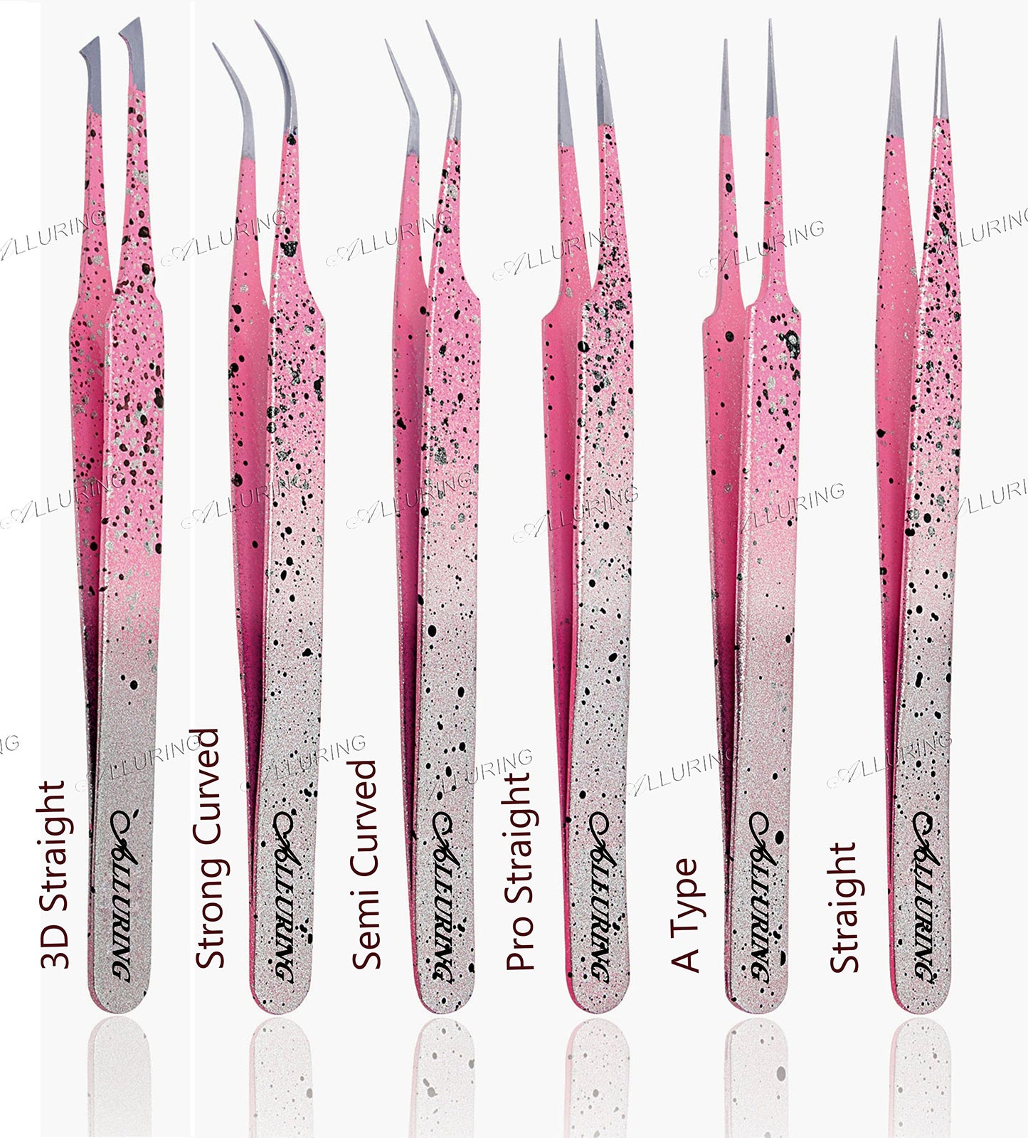 Alluring Ombre Silver Pink with Black Speckles Tweezers - Strong Curved Beauty and Personal Care Alluring