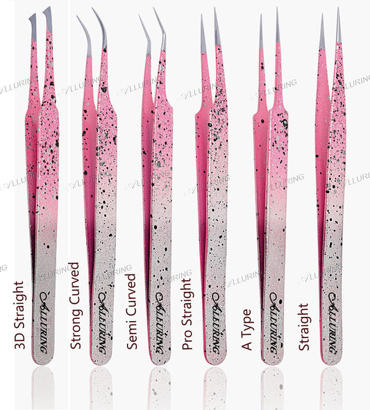 Alluring Ombre Silver Pink with Black Speckles Tweezers For 3D 5D Volume Lashes - 3D Straight Beauty and Personal Care Alluring