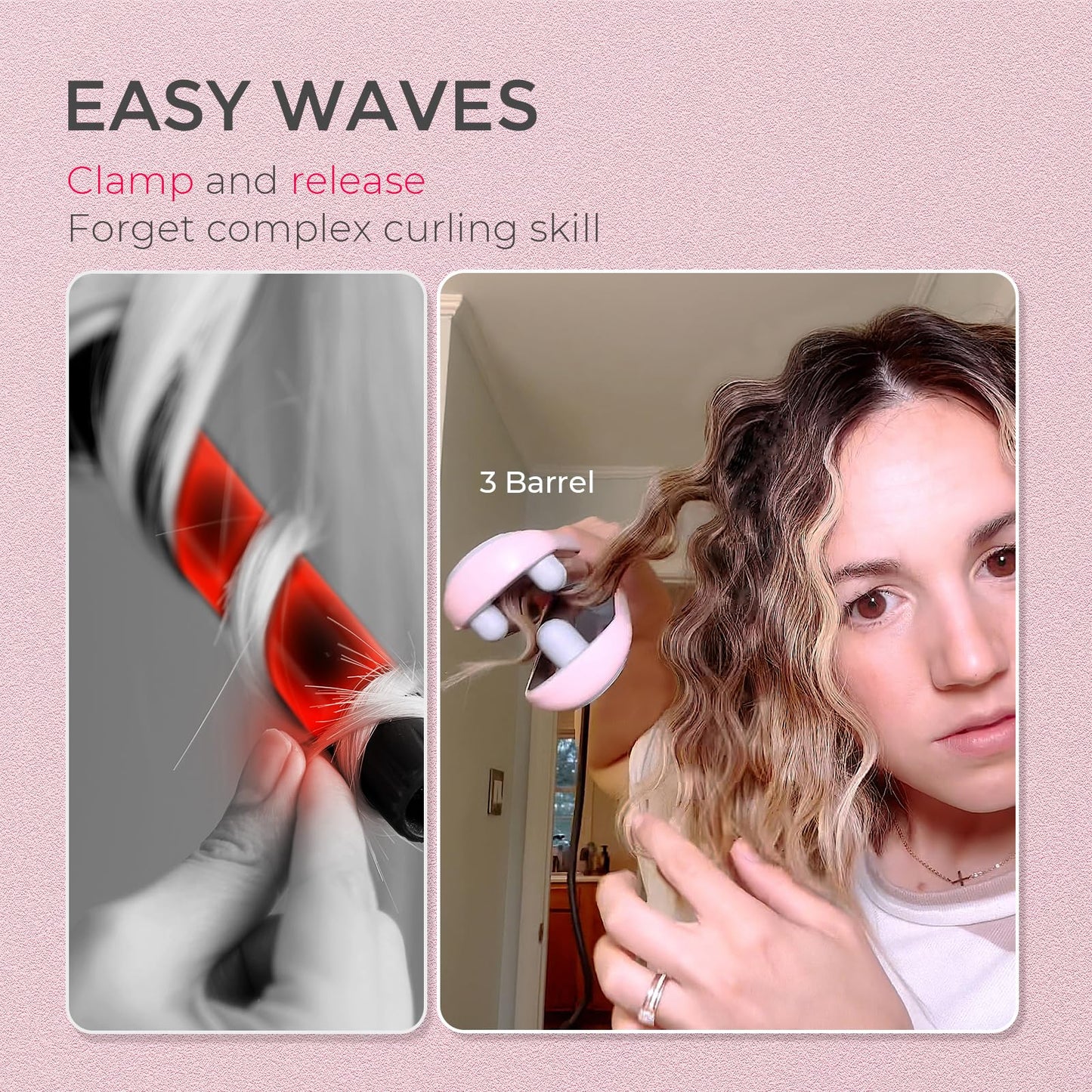 Curling Iron Hair Crimper Waver - TYMO ROVY Beach Waves Curling Wand, Ionic Deep Waver Hair Curler Tool with Ceramic 3 Barrel for Women, Dual Voltage Beauty and Personal Care TYMO