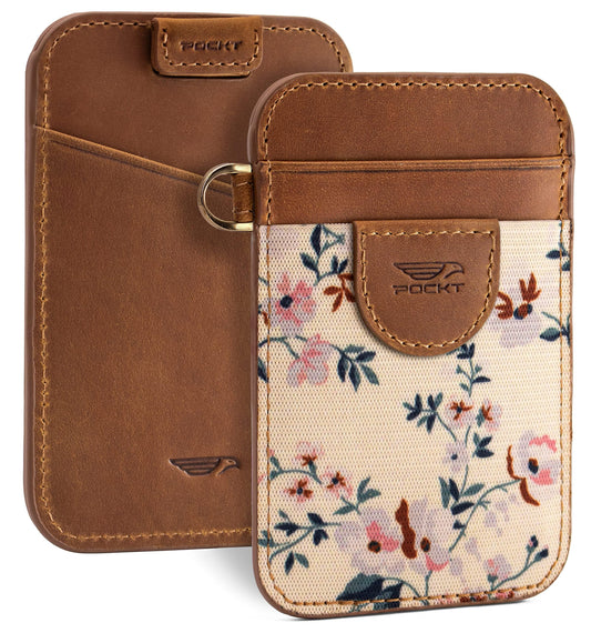 Pockt Slim Card Holder Wallet For Men And Women - Minimalist Front Pocket Elastic Credit Leather Rfid Blocking Case Wallets Bloom