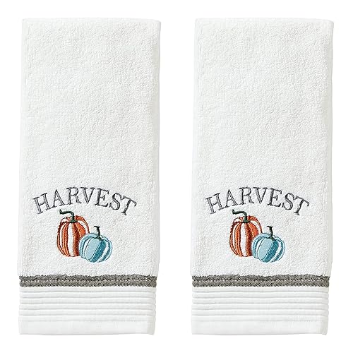 SKL Home Fall Nature's Harvest Hand Towel 2pc Set for Bath/Kitchen & Gift, White