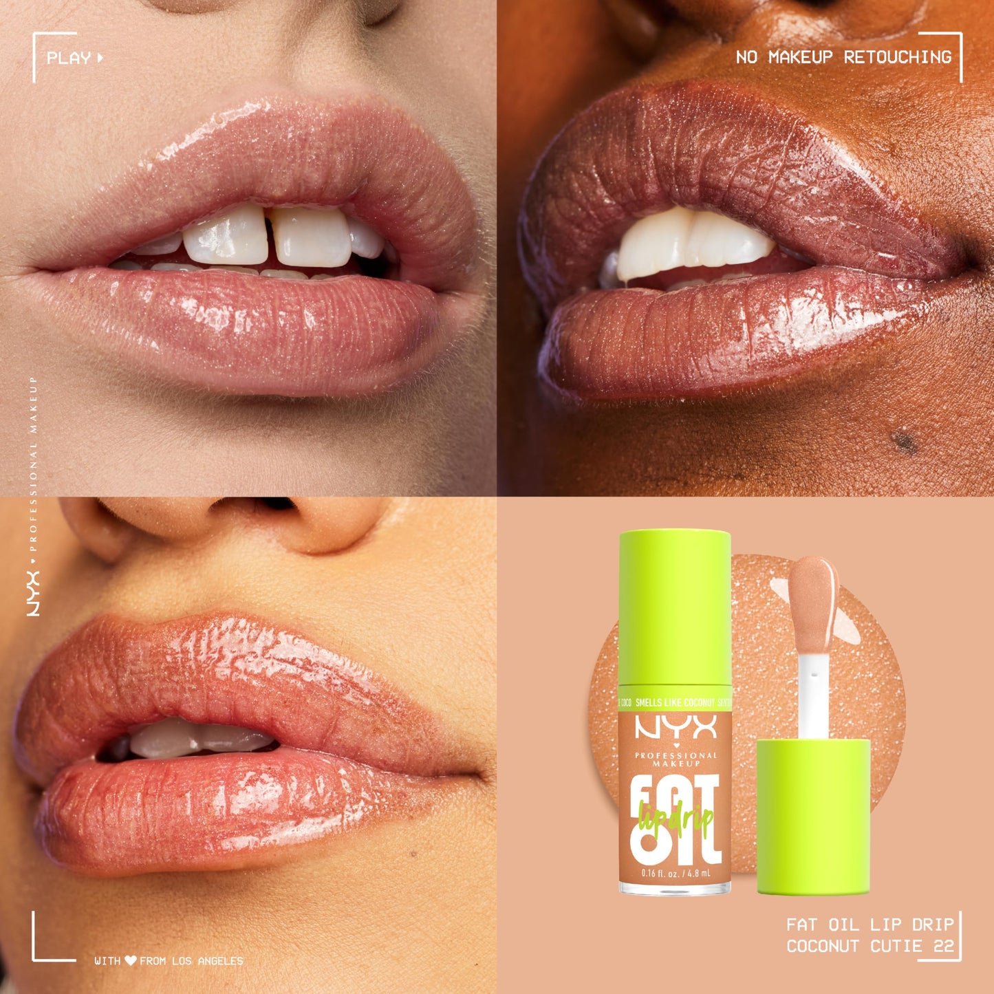 NYX PROFESSIONAL MAKEUP Fat Oil Lip Drip, Moisturizing Lip Oil Gloss, Tinted Formula & Up to 12 HR Hydration, Vegan & Cruelty-Free - Coconut Cutie