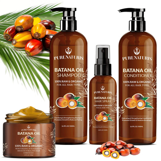 100% Natural Raw Organic Batana Oil Sulfate-Free Complete Hair Growth , Anti-Hair Loss & Repair System Kit - Shampoo, Conditioner, Hair Mask