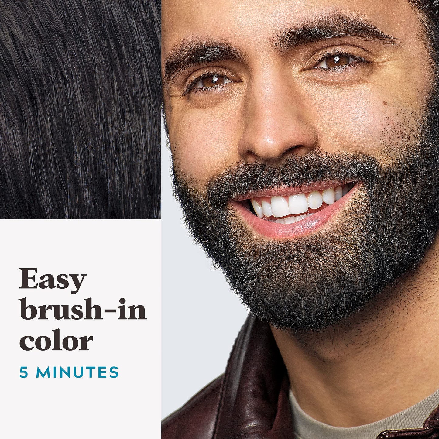 Just For Men Mustache & Beard, Beard Coloring for Gray Hair with Brush, With Keratin Biotin Aloe and Coconut Oil for Healthy Facial Hair - Real Black