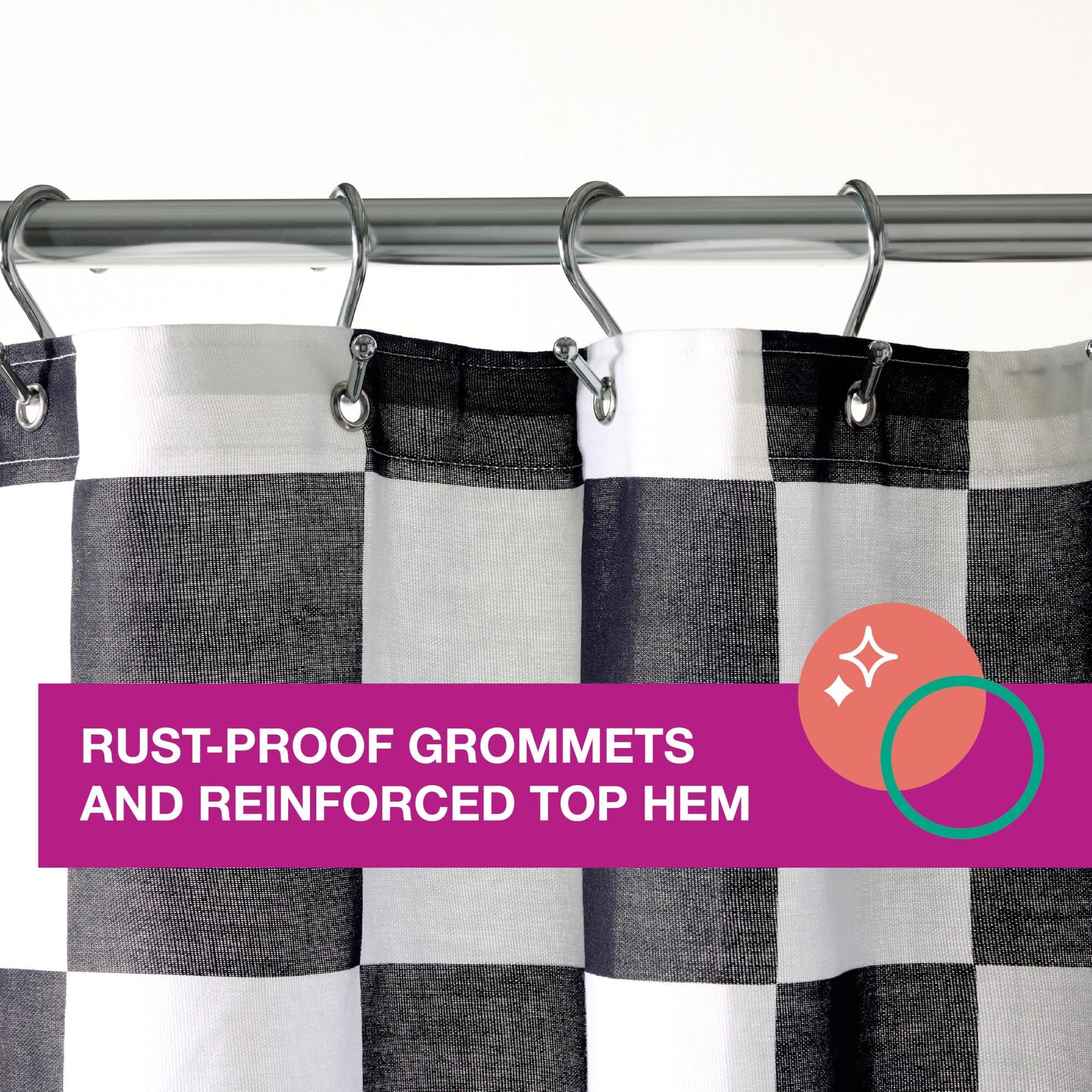 TOWN & COUNTRY PLAY Betty Bold Checkerboard Cotton-Rich Breathable Fabric Shower Curtain with Anti-Rust Grommets, Black/White/Blue, 70"x72"